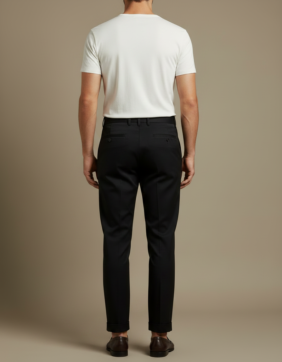 Pantalon Chino Noir Plissé Coupe Droite Élégant Homme - Gabardine - vue 2