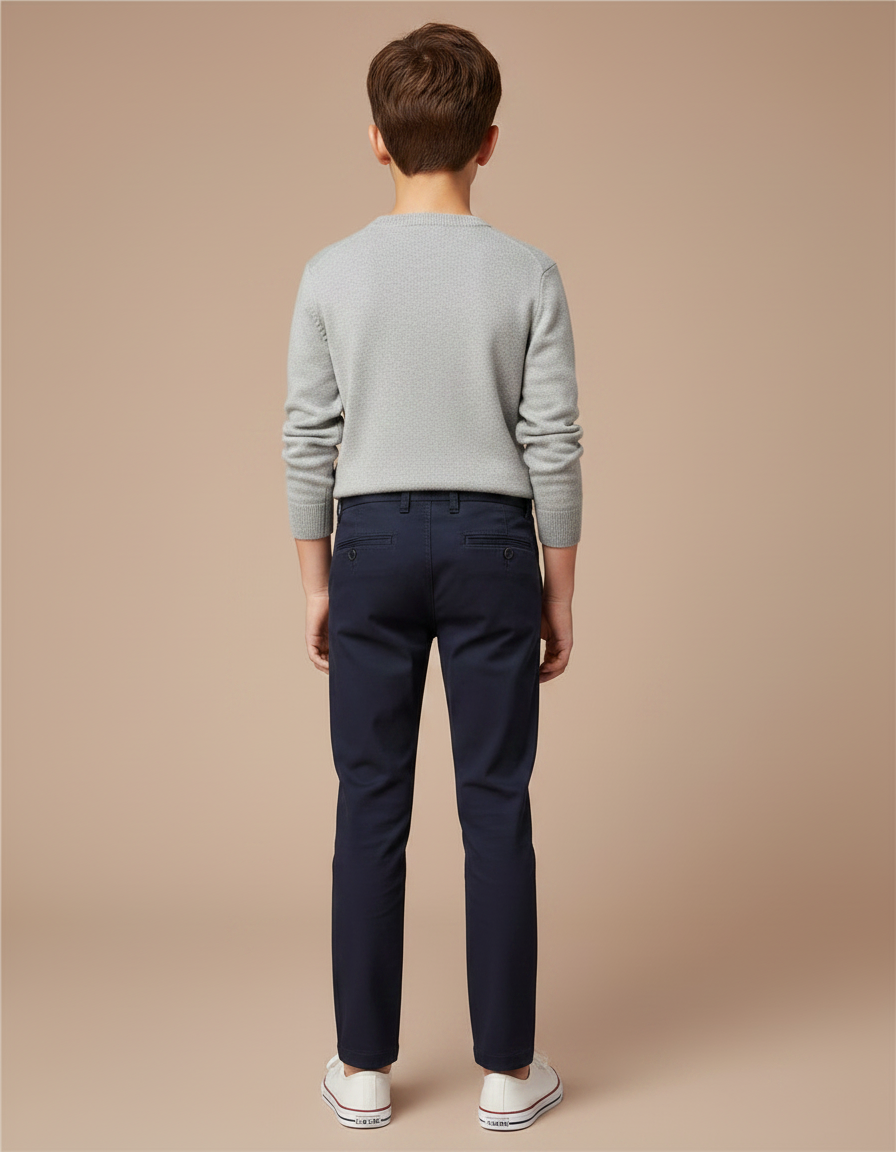 Pantalon Chino Bleu Marine Slim Coton Garçon - vue 2
