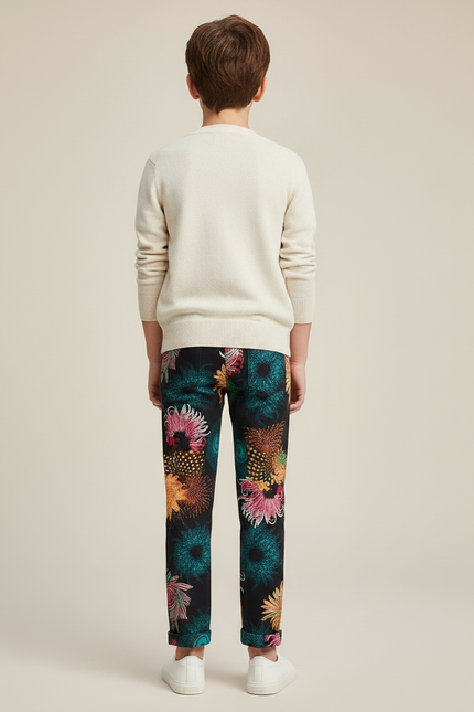 Pantalon Chino Noir Fleuri Multicolore Enfant Décontracté Coton - vue 2