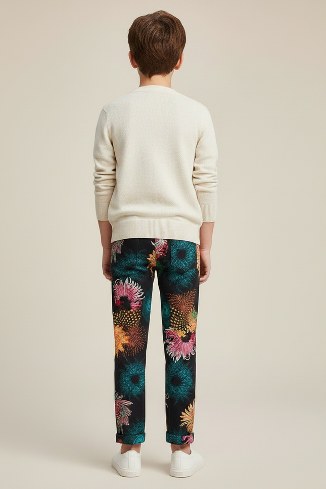 Pantalon Chino Noir Fleuri Multicolore Enfant Décontracté Coton - vue 2