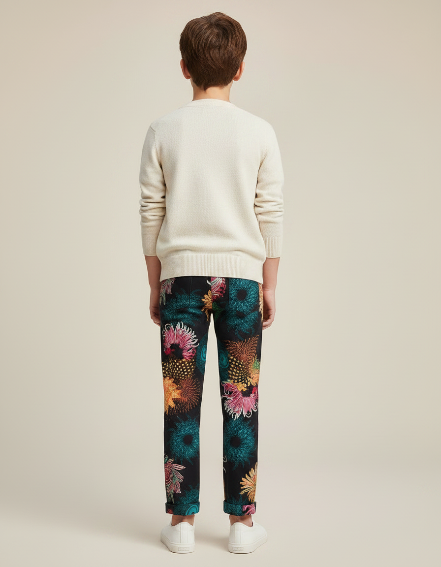 Pantalon Chino Noir Fleuri Multicolore Enfant Décontracté Coton - vue 2