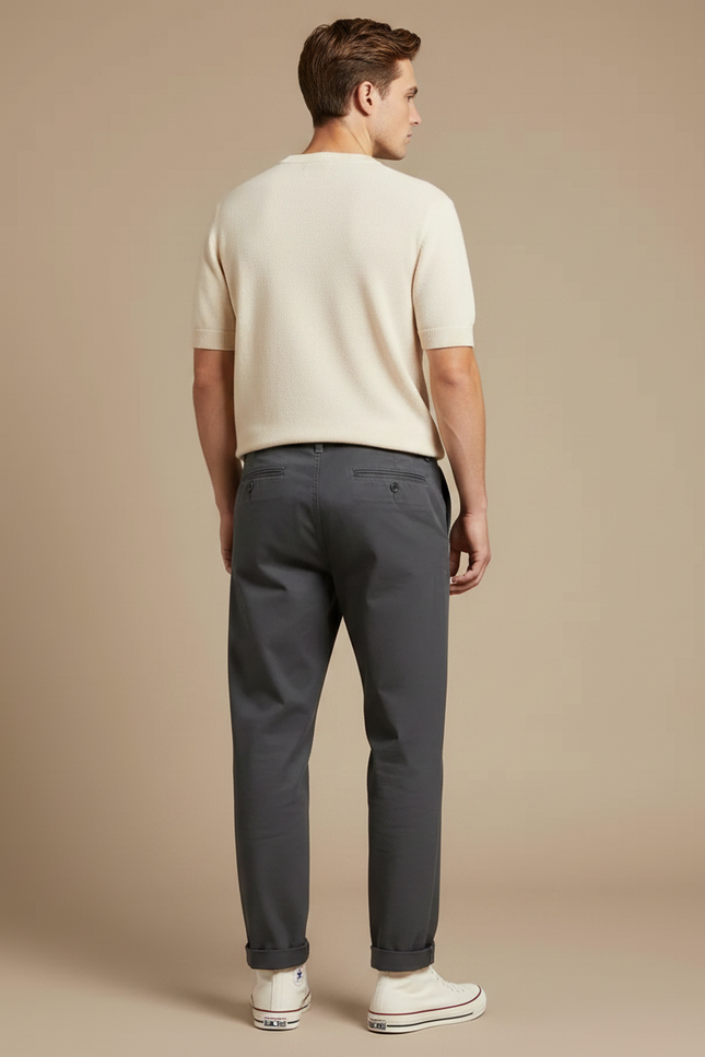 Pantalon Chino Gris Anthracite Coton Décontracté Droit Homme - vue 2