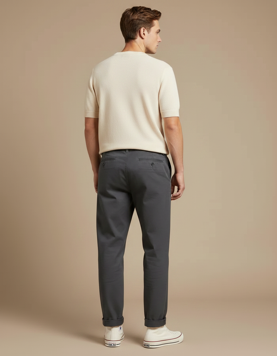 Pantalon Chino Gris Anthracite Coton Décontracté Droit Homme - vue 2