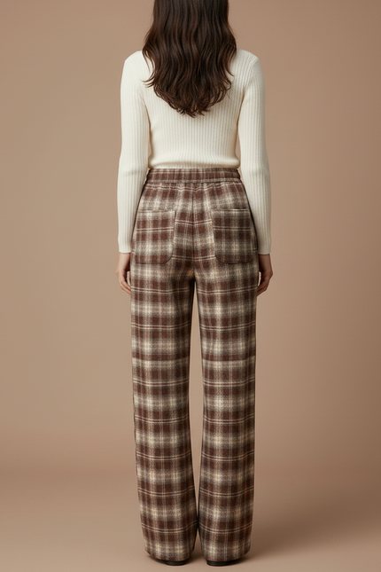 Pantalon Chino Carreaux Marron Ample Cordon Décontracté - Tweed - vue 2