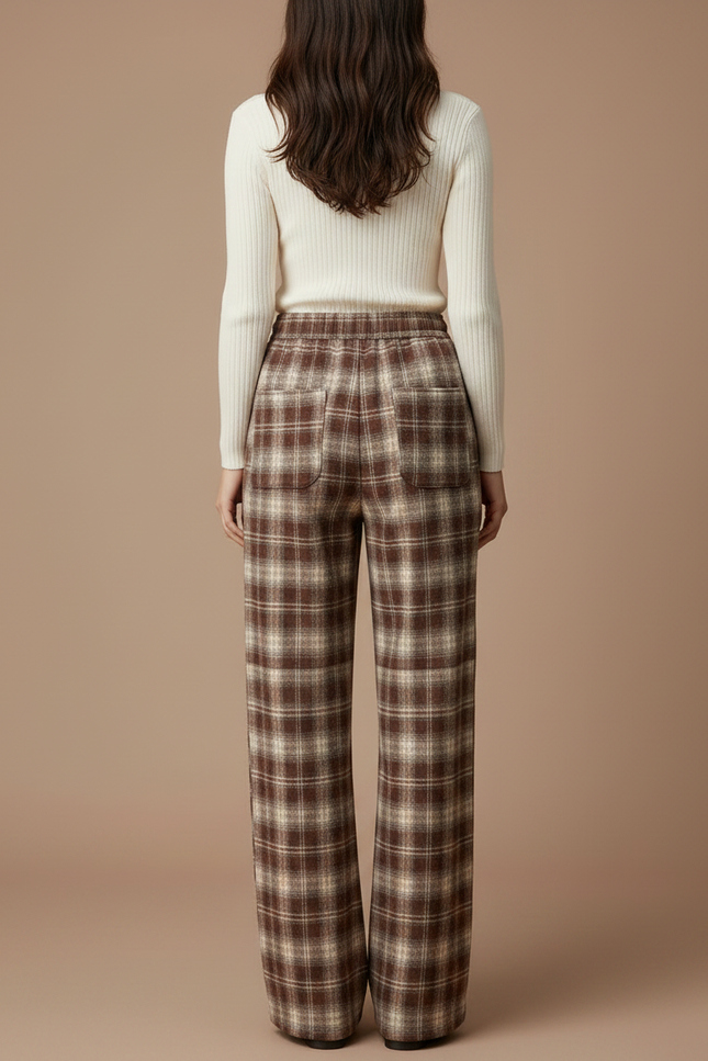 Pantalon Chino Carreaux Marron Ample Cordon Décontracté - Tweed - vue 2