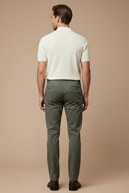 Pantalon Chino Homme Vert Olive Coton Slim Élégant - Kaki - vue 2
