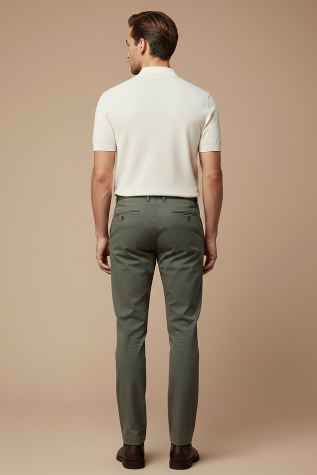 Pantalon Chino Homme Vert Olive Coton Slim Élégant - Kaki - vue 2