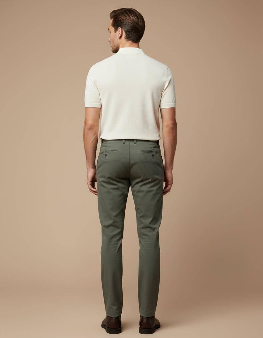 Pantalon Chino Homme Vert Olive Coton Slim Élégant - Kaki - vue 2