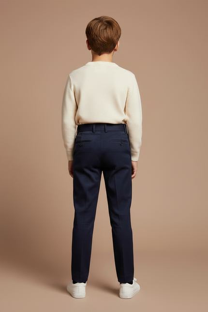 Pantalon Chino Marine Plissé Élégant Taille Haute Enfant - Gabardine - vue 2