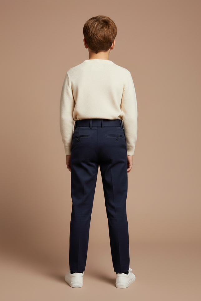 Pantalon Chino Marine Plissé Élégant Taille Haute Enfant - Gabardine - vue 2