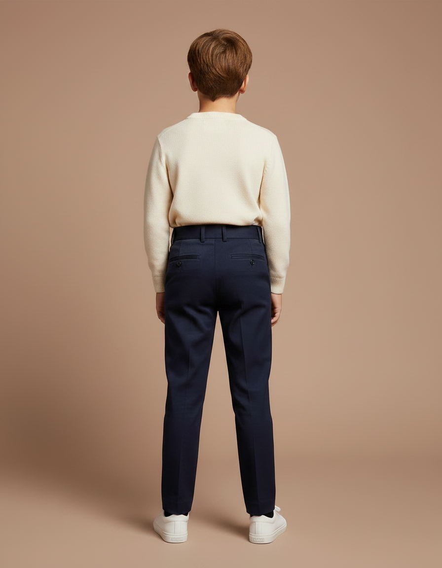 Pantalon Chino Marine Plissé Élégant Taille Haute Enfant - Gabardine - vue 2