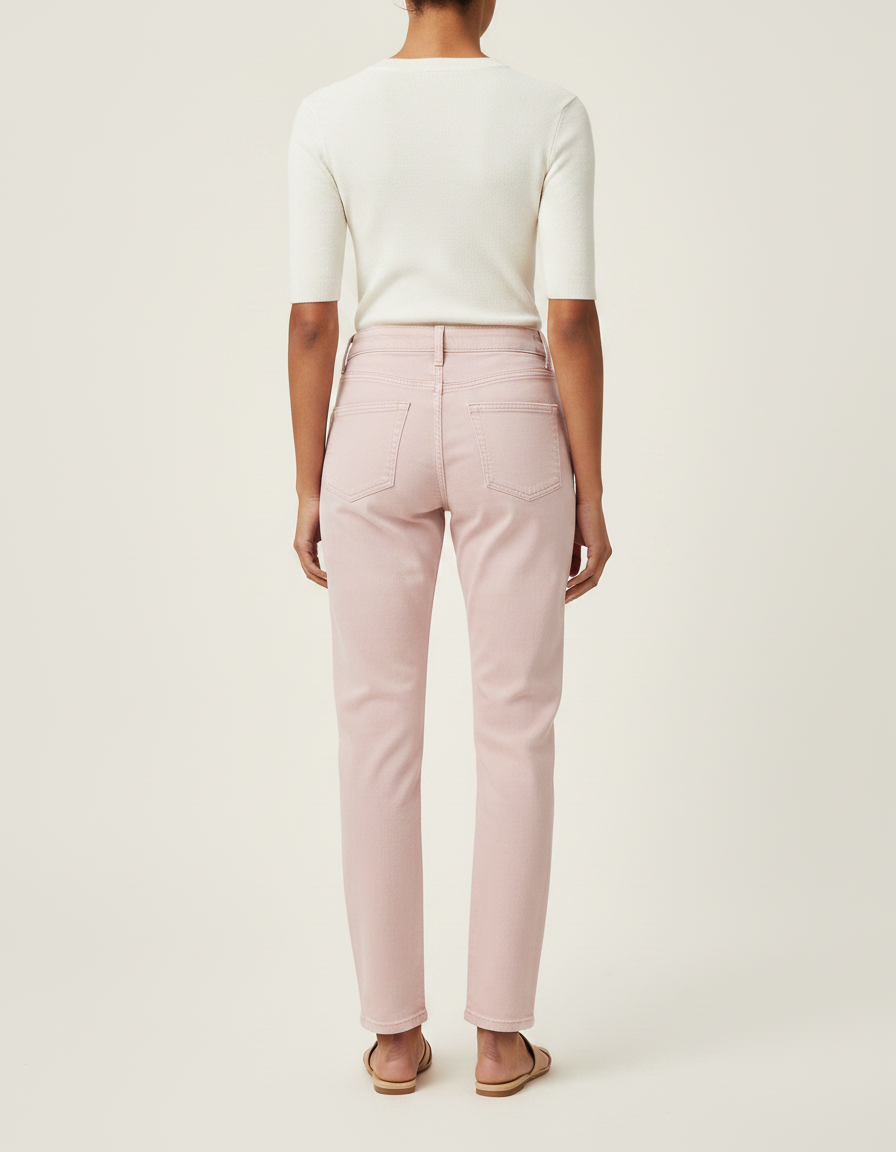 Pantalon Chino Rose Droit Taille Haute Coton Décontracté - Jean - vue 2