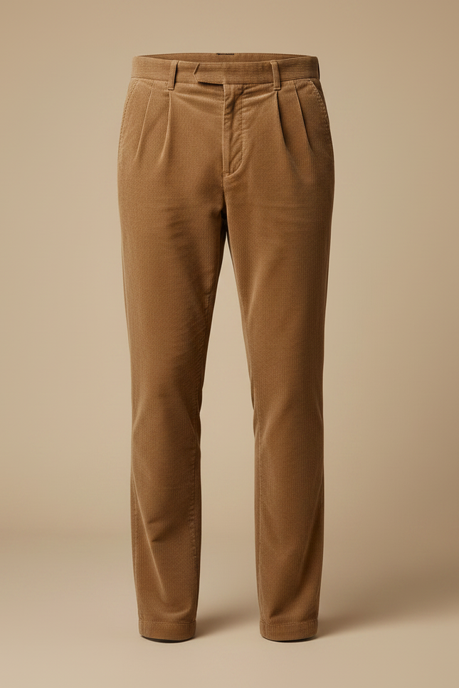 Pantalon Chino Marron Côtelé Plissé Décontracté Homme - Cordé - vue 3