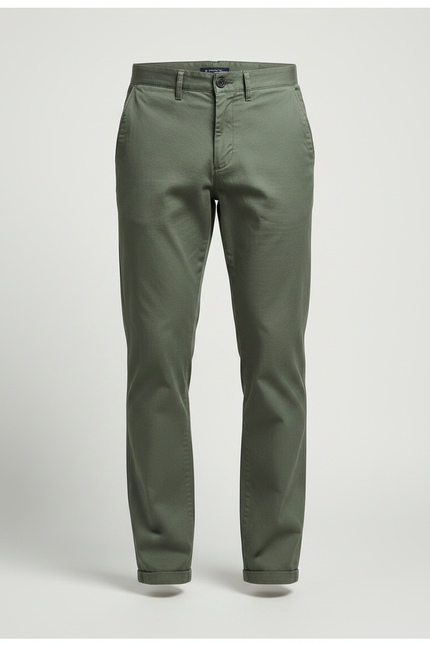 Pantalon Chino Vert Olive Coton Slim Homme - Kaki - vue 3