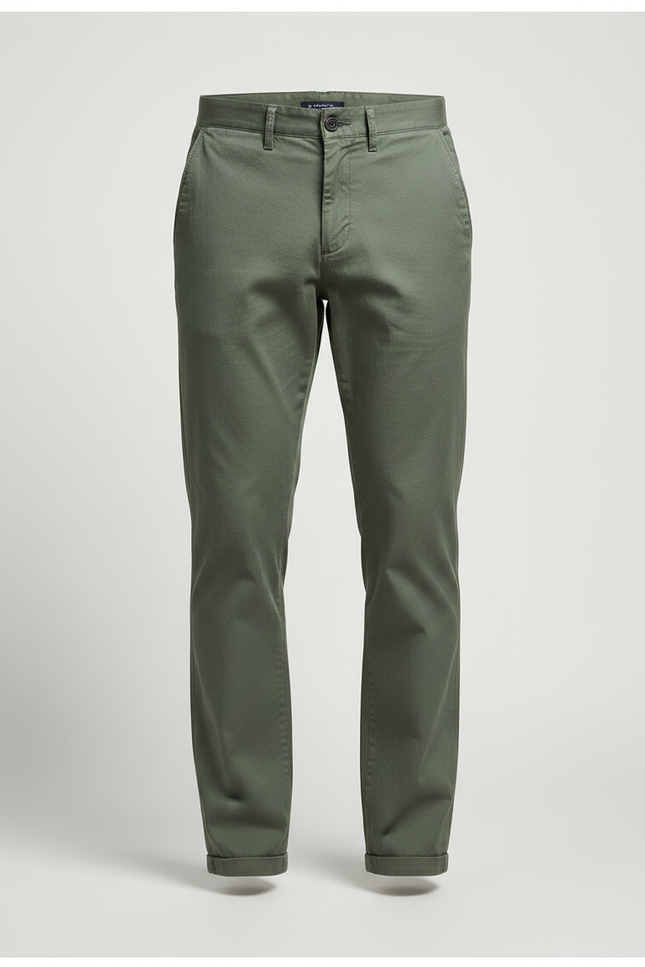 Pantalon Chino Vert Olive Coton Slim Homme - Kaki - vue 3
