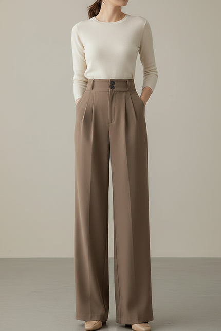 Pantalon Chino Fluide Femme - Marron Polyester - vue 3