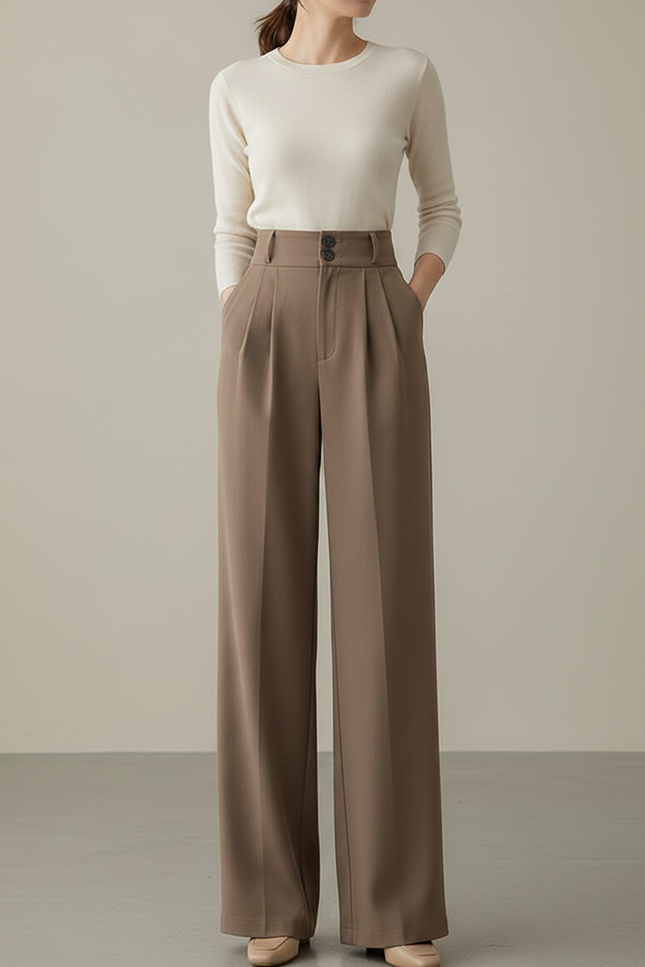 Pantalon Chino Fluide Femme - Marron Polyester - vue 3