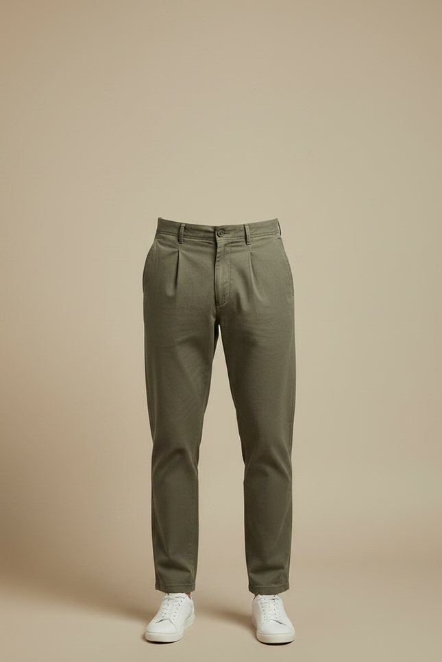 Pantalon Chino Carotte - Kaki Coton - vue 3