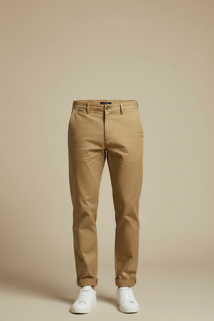 Pantalon Chino Kaki Coton Décontracté Droit Homme - vue 3