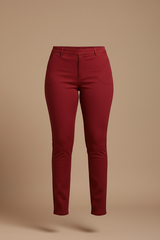 Pantalon Chino Femme Bordeaux Slim Confortable Élégant - Coton - vue 3