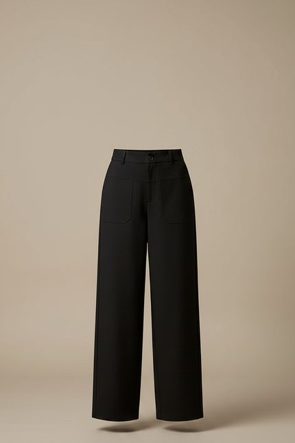 Pantalon Chino Noir Ample Fluide Poches Femme - Gabardine - vue 3