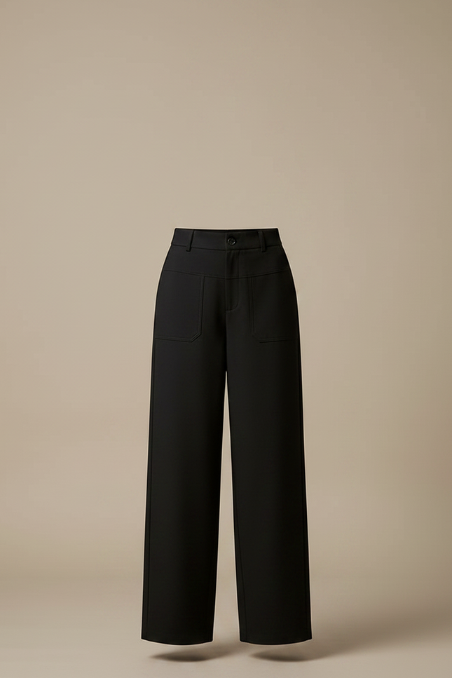 Pantalon Chino Noir Ample Fluide Poches Femme - Gabardine - vue 3