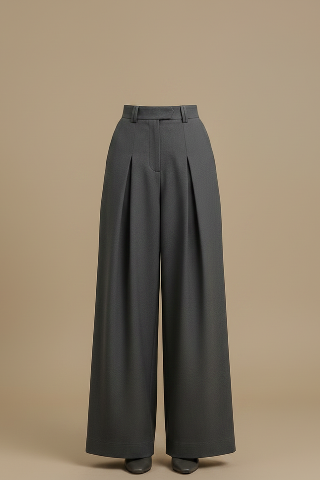 Pantalon Chino Gris Anthracite Plissé Large Femme Élégant - Gabardine - vue 3