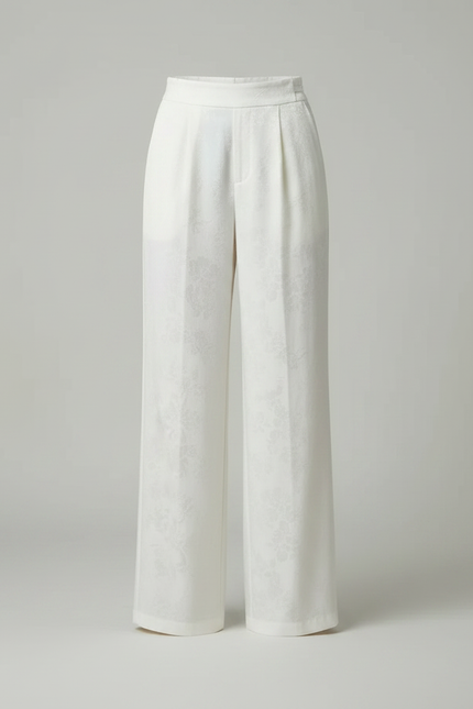 Pantalon Chino Blanc Satin Large Brodé Fluide - vue 3