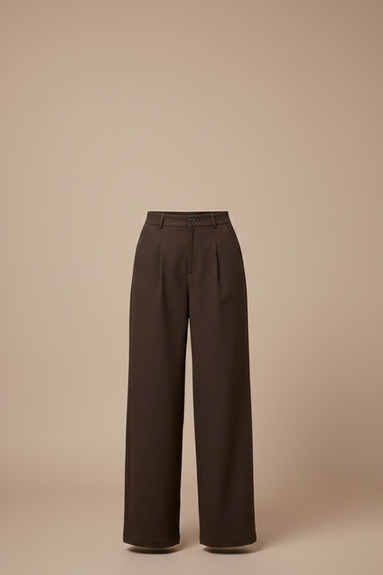 Pantalon Chino Marron Ample Taille Haute Élégant Femme - Gabardine - vue 3