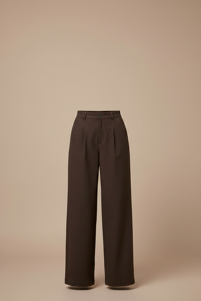Pantalon Chino Marron Ample Taille Haute Élégant Femme - Gabardine - vue 3