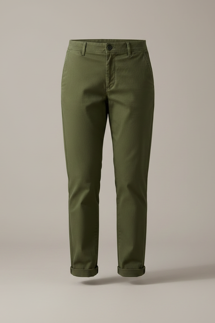 Pantalon Chino Vert Olive Coupe Droite Décontracté Femme - Kaki Gabardine - vue 3