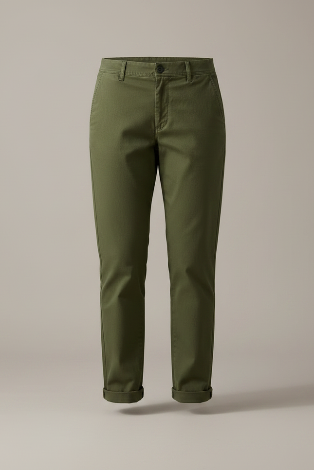 Pantalon Chino Vert Olive Coupe Droite Décontracté Femme - Kaki Gabardine - vue 3