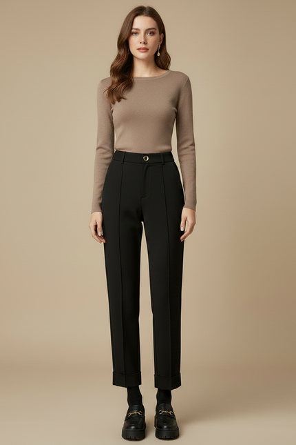 Pantalon Chino Noir Coupe Droite Élégant Décontracté Femme - Gabardine - vue 3