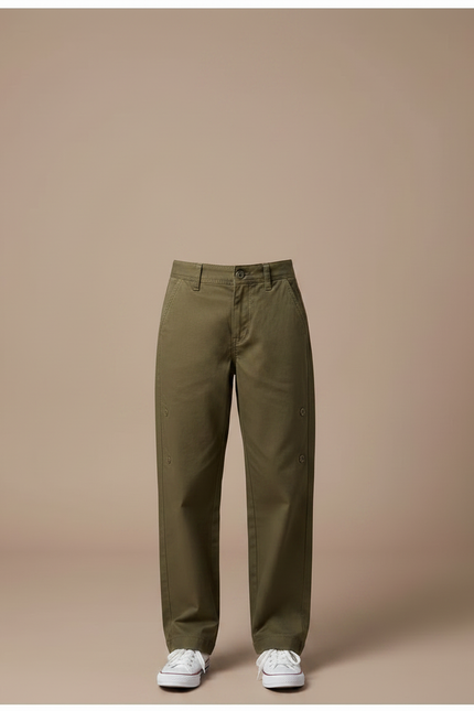 Pantalon Chino Kaki Ample Décontracté Fille Coton - vue 3