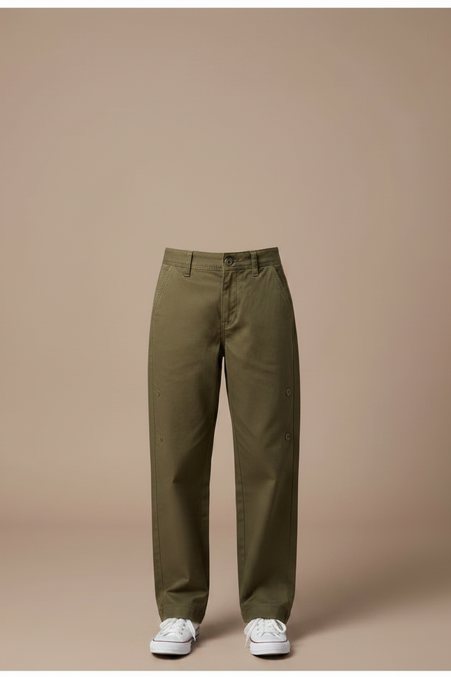 Pantalon Chino Kaki Ample Décontracté Fille Coton - vue 3
