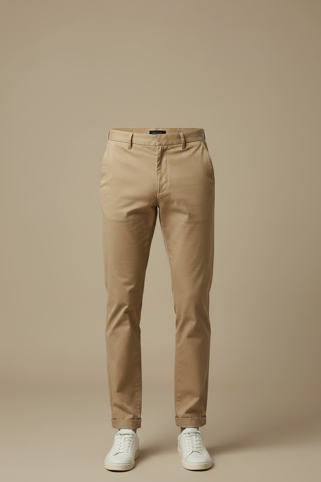 Pantalon Chino Homme Coupe Droite Beige Coton - vue 3
