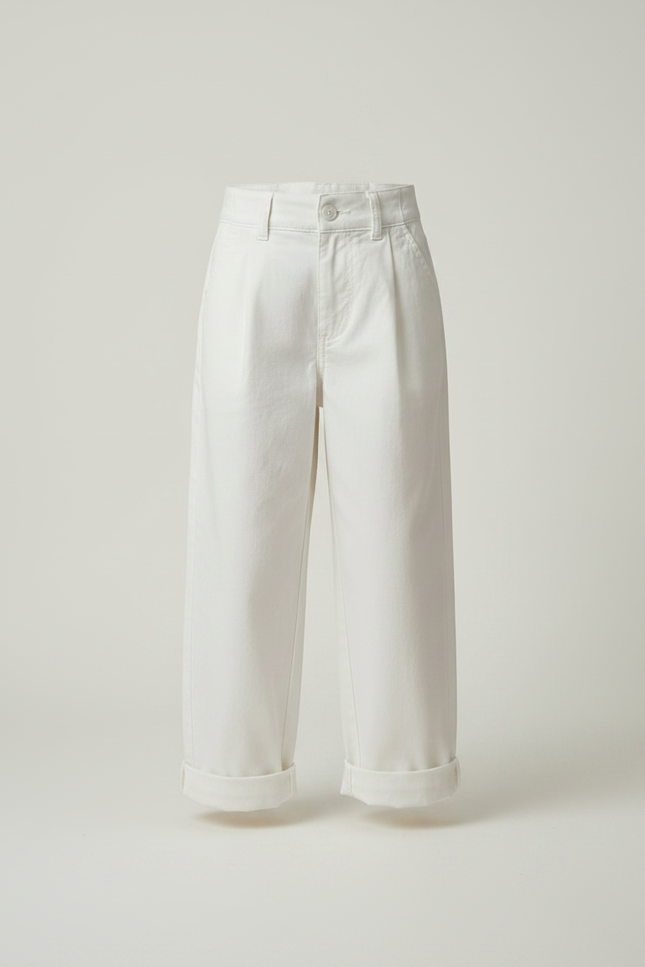 Pantalon Chino Blanc Coton Ample Enfant - Gabardine - vue 3