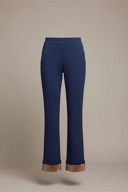 Pantalon Chino Bleu Marine Évasé Doublure Polaire Femme - Polyester - vue 3