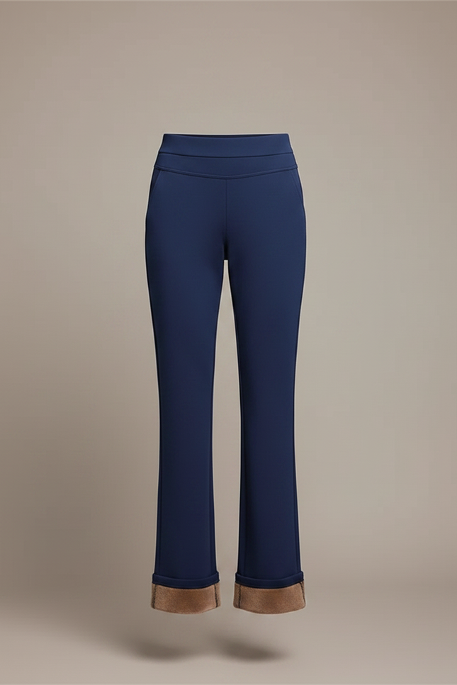 Pantalon Chino Bleu Marine Évasé Doublure Polaire Femme - Polyester - vue 3