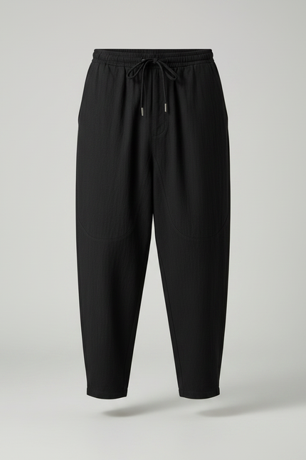 Pantalon Chino Noir Ample Coton Lin Décontracté Homme - vue 3