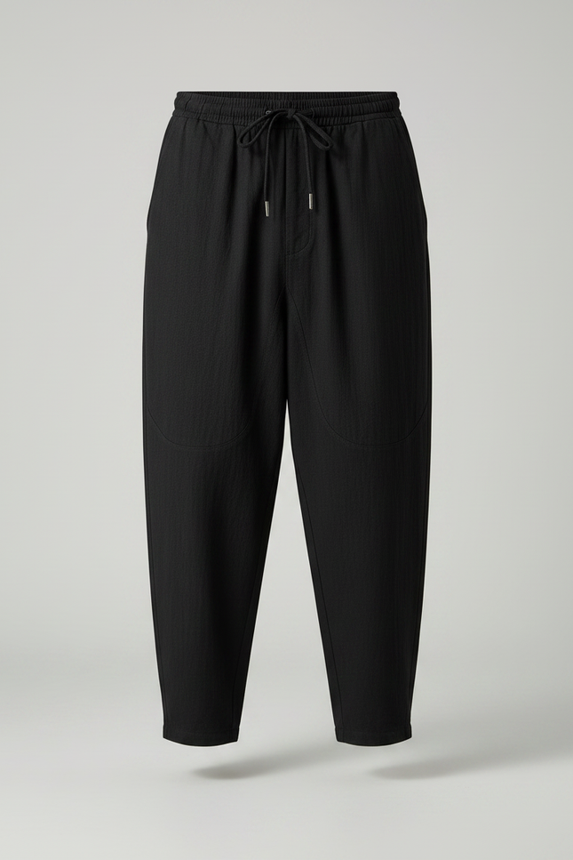 Pantalon Chino Noir Ample Coton Lin Décontracté Homme - vue 3