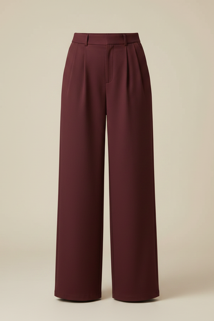 Pantalon Chino Bordeaux Ample Plissé Femme Élégant - Gabardine - vue 3