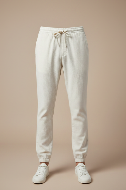 Pantalon Chino Écru Cordon Décontracté Lin Coton Homme - Beige - vue 3