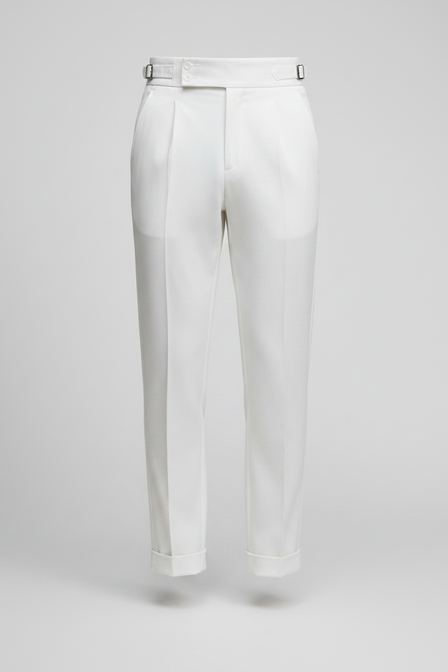 Pantalon Chino Blanc Cassé Plissé Droit Élégant Homme - Gabardine - vue 3
