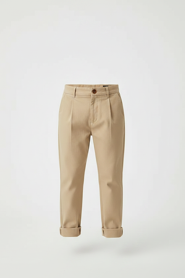 Pantalon Chino Kaki Plissé Décontracté Garçon Coton - vue 3