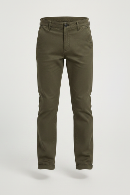 Pantalon Chino Vert Olive Coton Droit Garçon - Kaki - vue 3