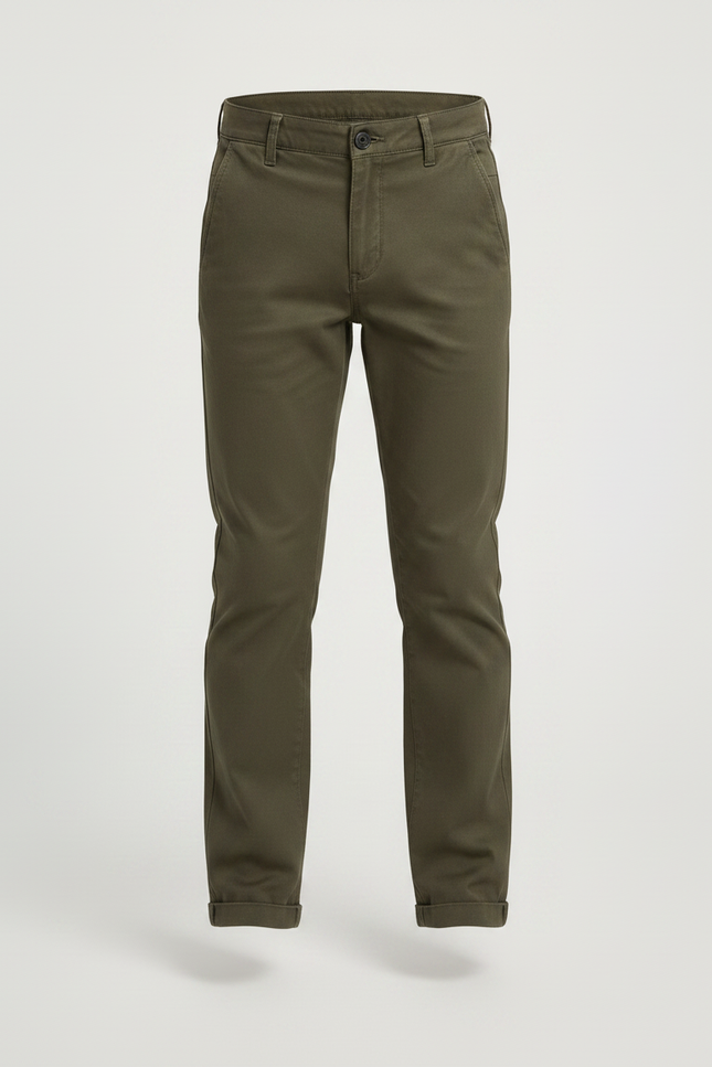 Pantalon Chino Vert Olive Coton Droit Garçon - Kaki - vue 3