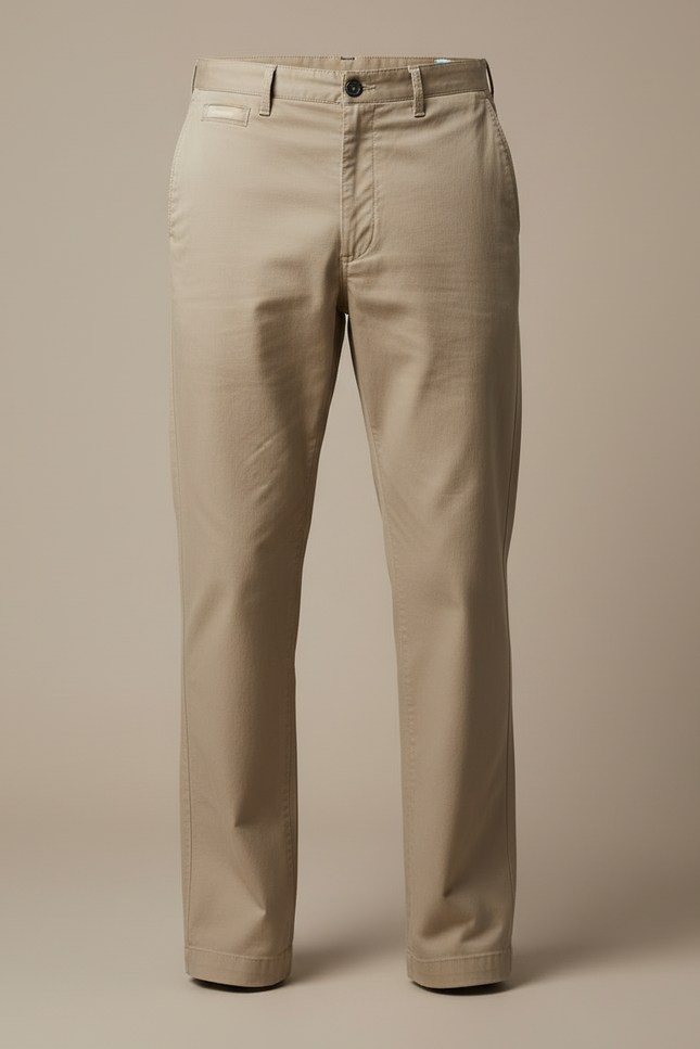 Pantalon Chino Kaki Coton Décontracté Coupe Droite Homme - vue 3