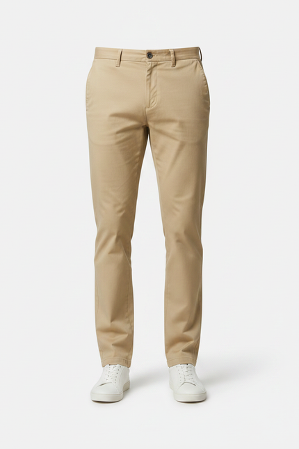 Pantalon Chino Kaki Coton Stretch Coupe Droite Homme - Beige - vue 3