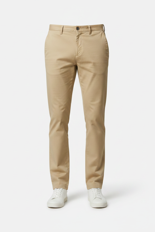 Pantalon Chino Kaki Coton Stretch Coupe Droite Homme - Beige - vue 3